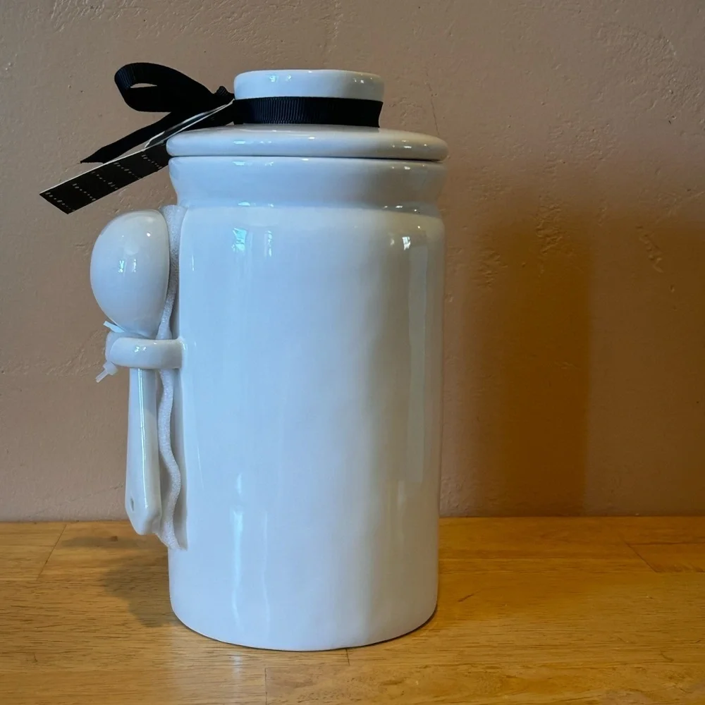 NWTS Rae Dunn “TWO” Gingerbread House Ceramic Kitchen Canister With Spoon.
